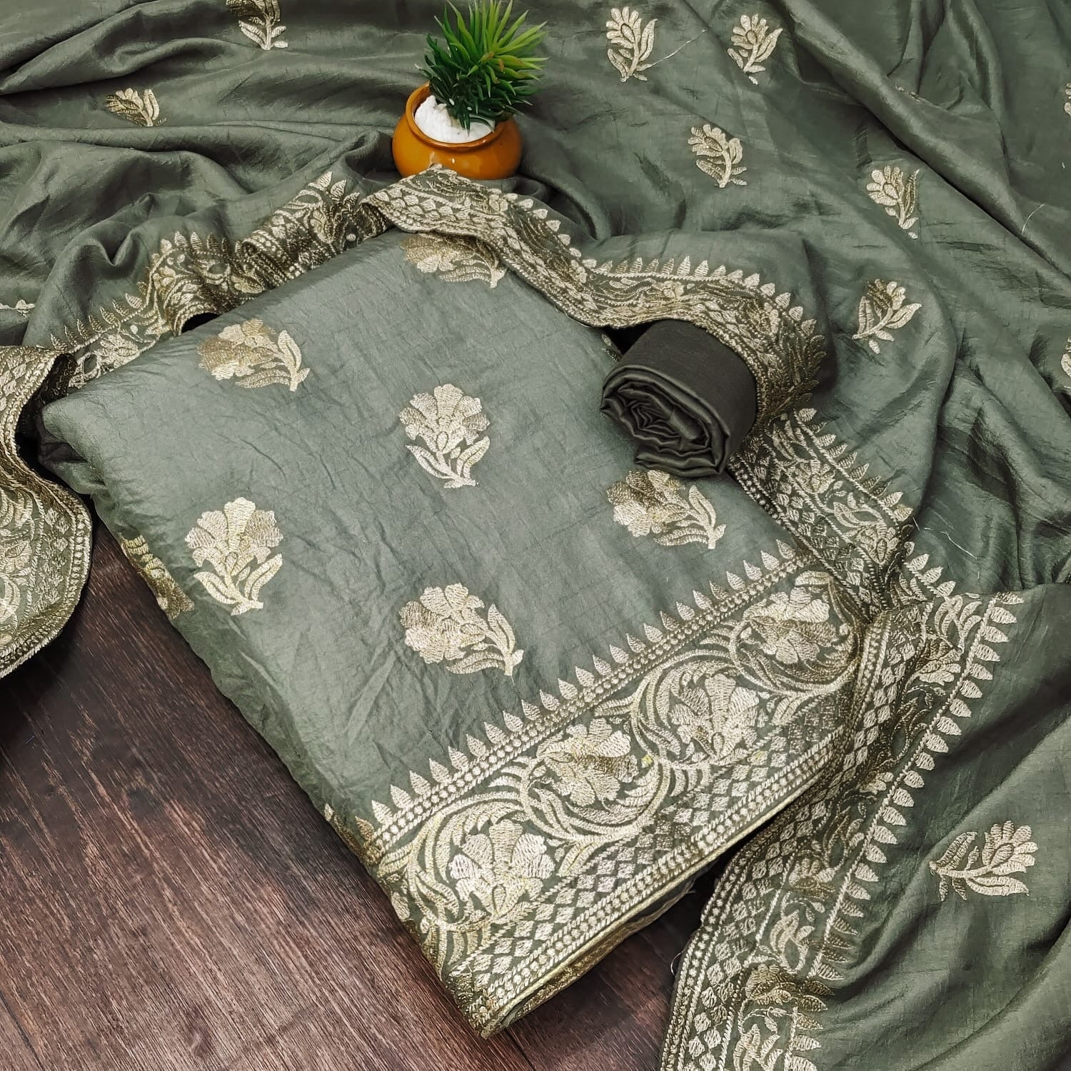 Vachitra Silk Fine Embroidery work Dress Material - Premium  from Ethenika.com - Just INR 1690! Shop now at Ethenika.com