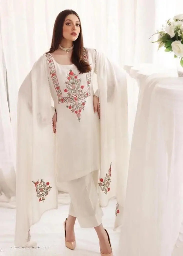 Georgette Embroidery work Kurti Pant Dupatta Set - Premium from Ethenika.com - Just INR 2190! Shop now at Ethenika.com