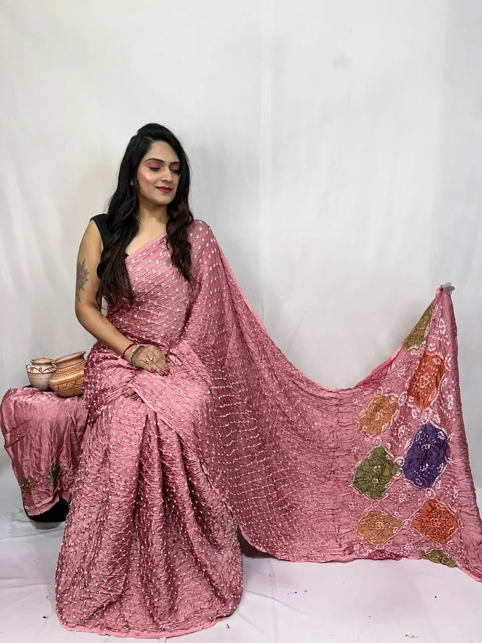 Pure Modal Silk Barik Bandhej Lagdi Pallu Bandhani Saree - Premium from Ethenika.com - Just INR 5990! Shop now at Ethenika.com