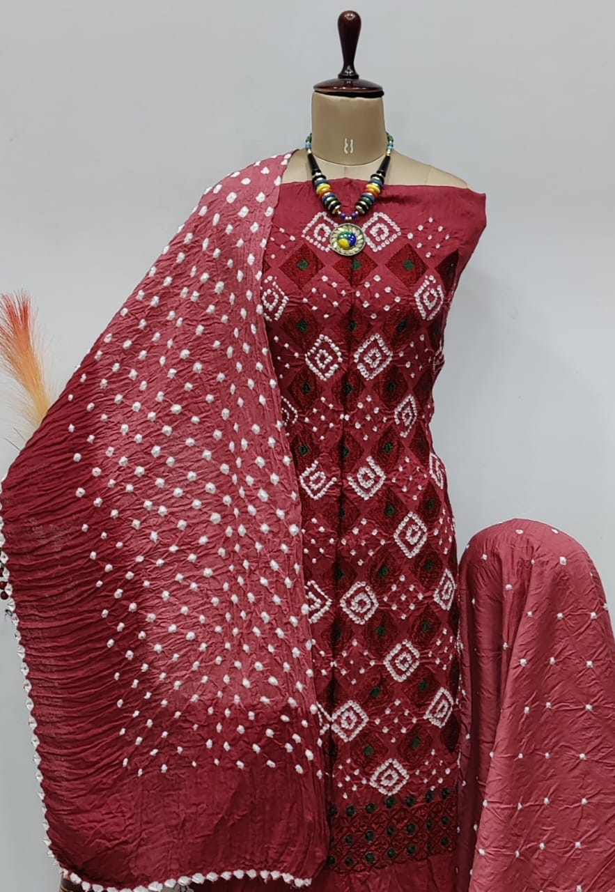 Chikankari Bandhani work Contrast Bandhani Dress Material - Premium Bandhani from Ethenika.com - Just INR 1790! Shop now at Ethenika.com