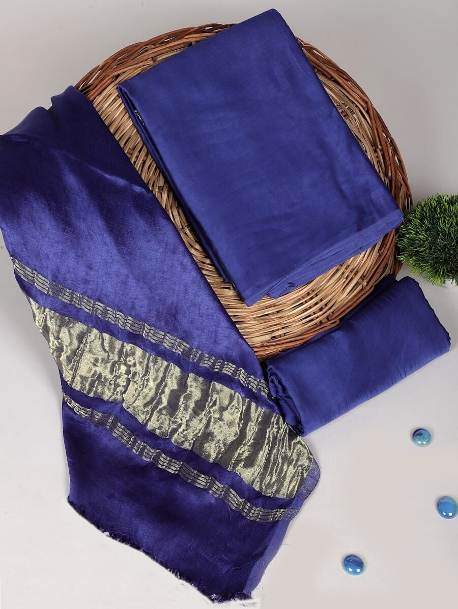 Chanderi Silk Plain Concept Dress Material with Zari Weaving Dupatta (Unstitched)