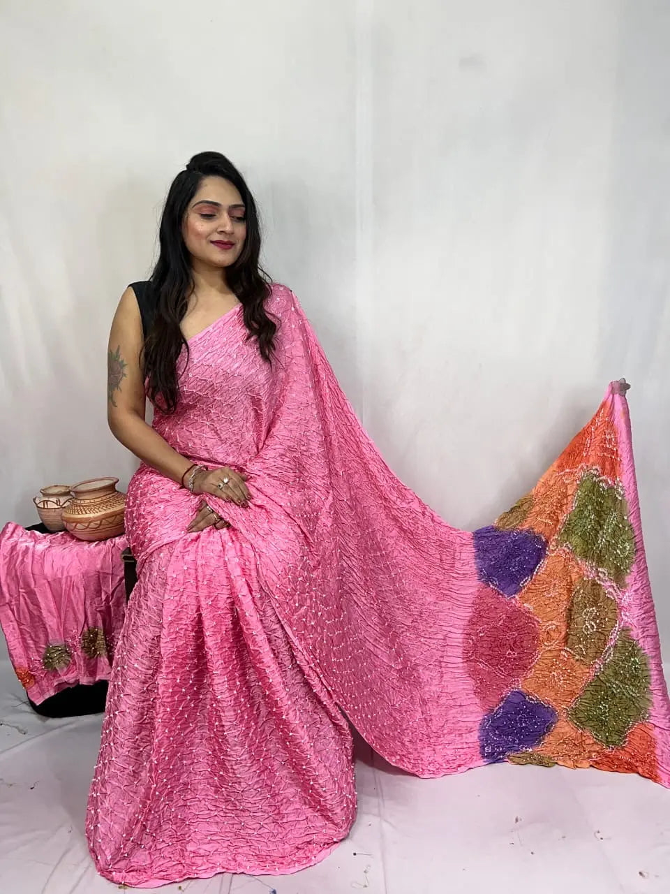 Pure Modal Silk Barik Bandhej Lagdi Pallu Bandhani Saree - Premium from Ethenika.com - Just INR 5990! Shop now at Ethenika.com