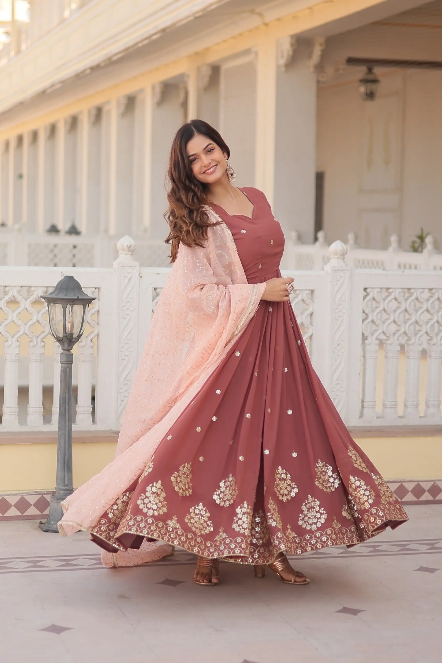 Faux Georgette Zari Thread Sequence Flair work Dress - Premium  from Ethenika.com - Just INR 2990! Shop now at Ethenika.com