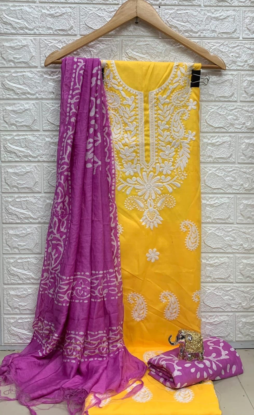 Slub cotton Neckwork with Batik work Dupatta and Salwar Dress Material (Unstitched) - Premium from Ethenika.com - Just INR 1490! Shop now at Ethenika.com