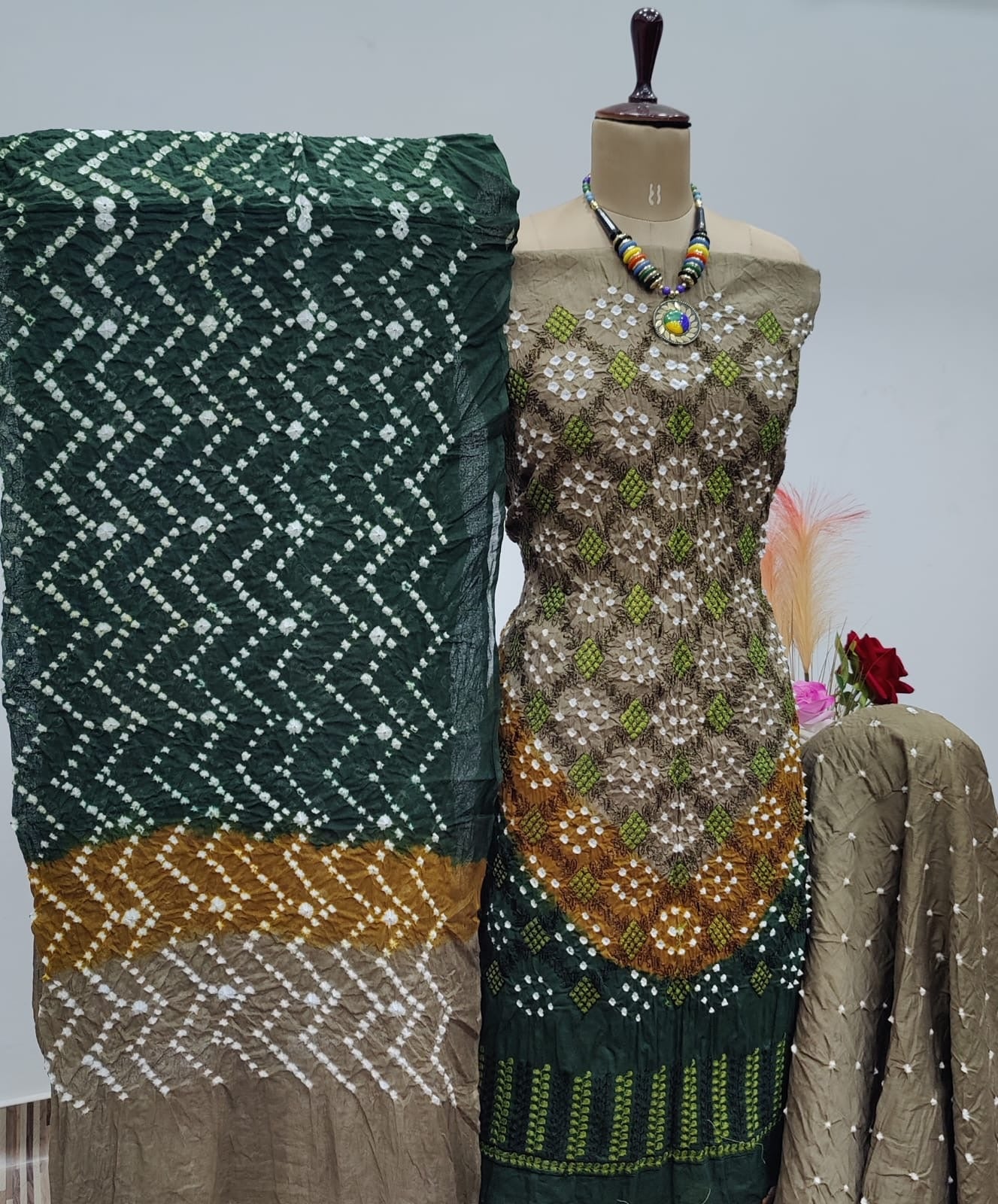 Cotton Satin Lakhnavi work Bandhani Dress Material - Premium  from Ethenika.com  - Just INR 1890! Shop now at Ethenika.com