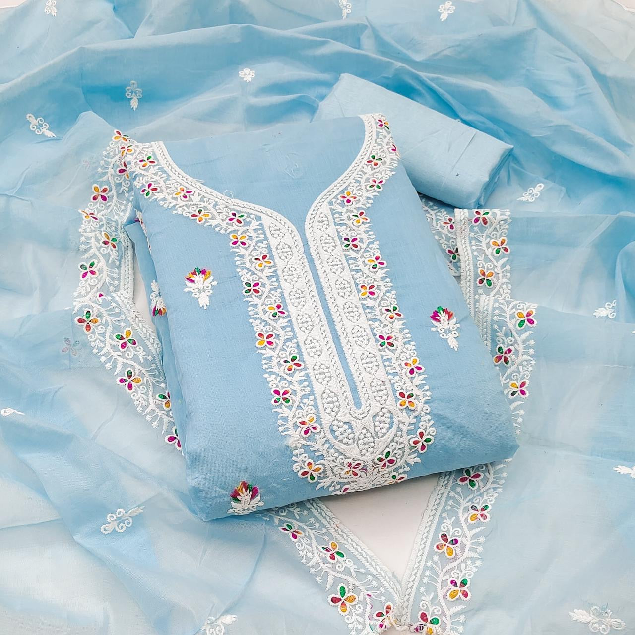 Heavy Chanderi Neck Embroidery work Dress Material (Unstitched) - Premium from Ethenika.com - Just INR 0! Shop now at Ethenika.com