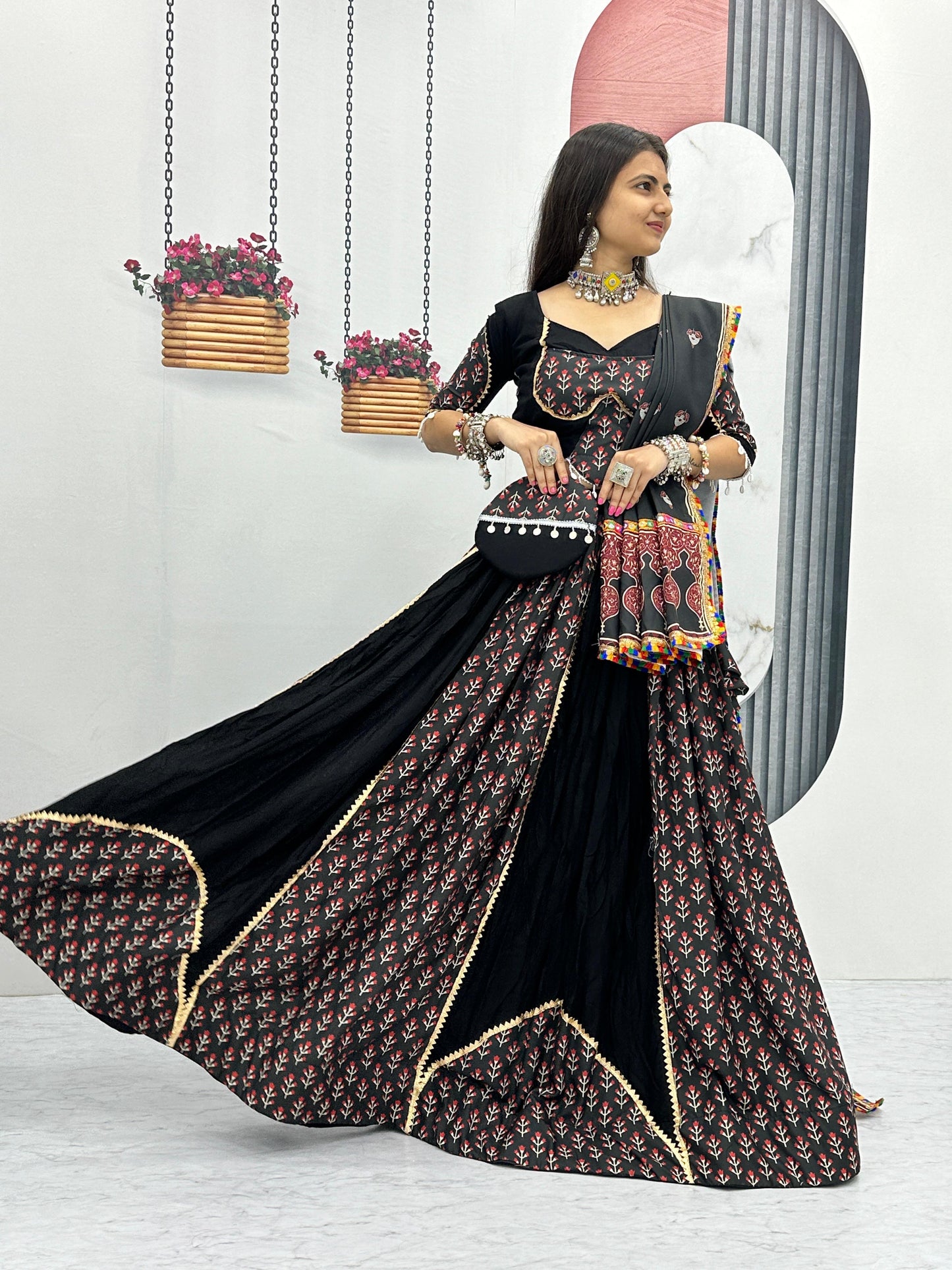 Ajrakh Print Gamthi work Navratri Special Chaniya Choli with Purse - Premium from Ethenika.com - Just INR 2999! Shop now at Ethenika.com