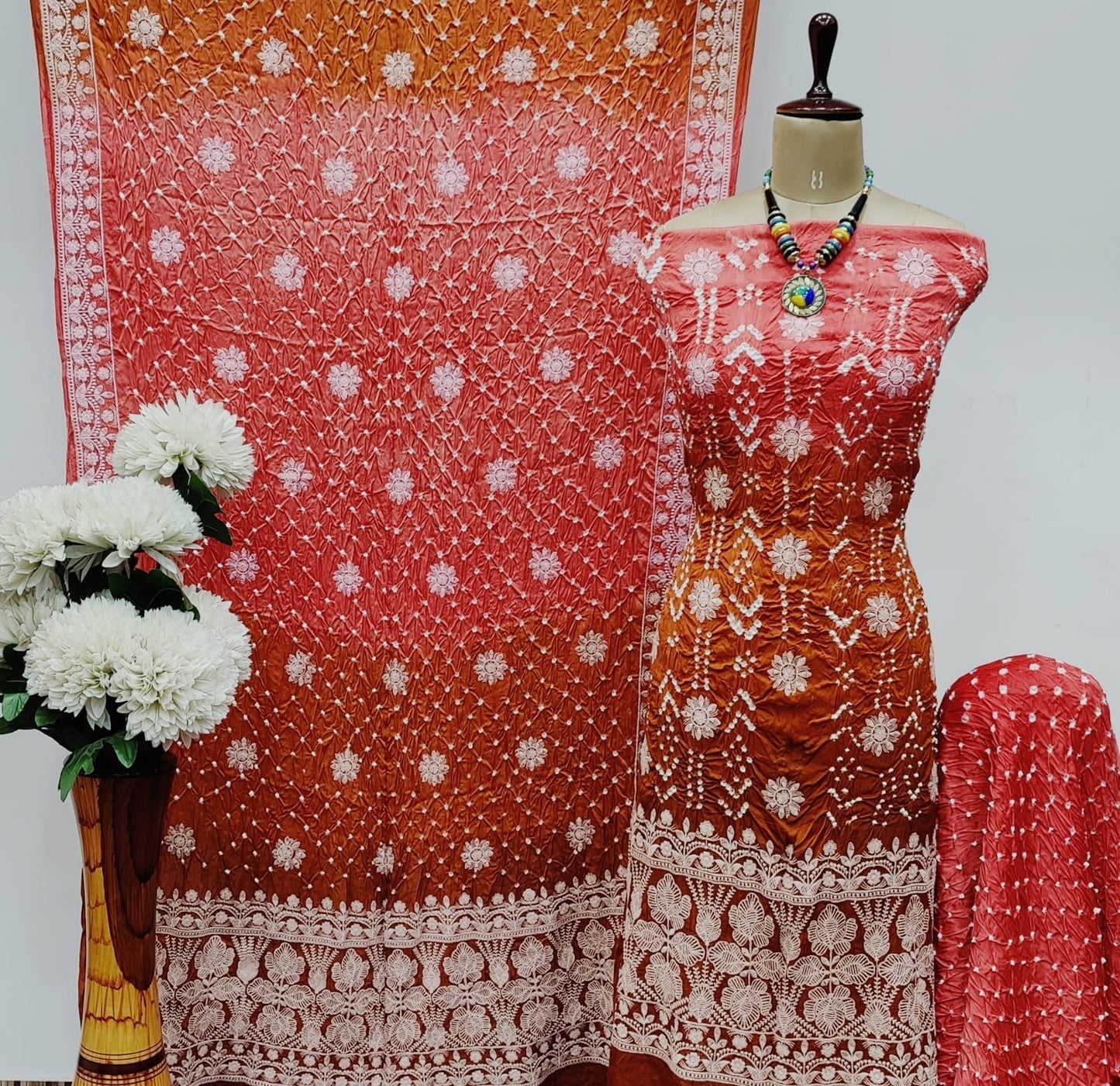 Modal Silk Lakhnavi Thread Work Bandhani Dress Material - Premium from Ethenika.com - Just INR 5990! Shop now at Ethenika.com