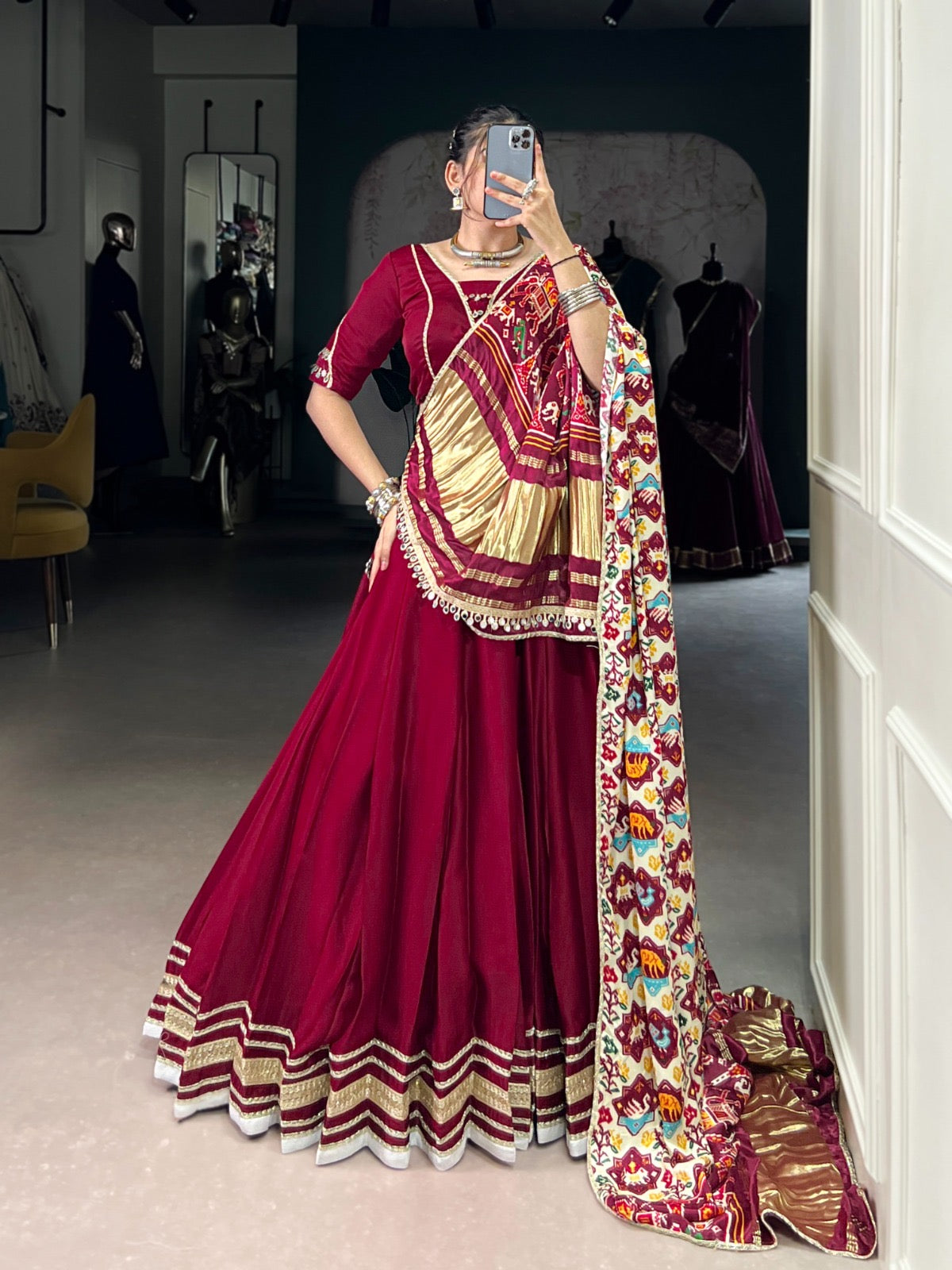 Pastel Silk Georgette Mirror Work Navratri Special Designer Chaniya Choli (Ready to Wear)