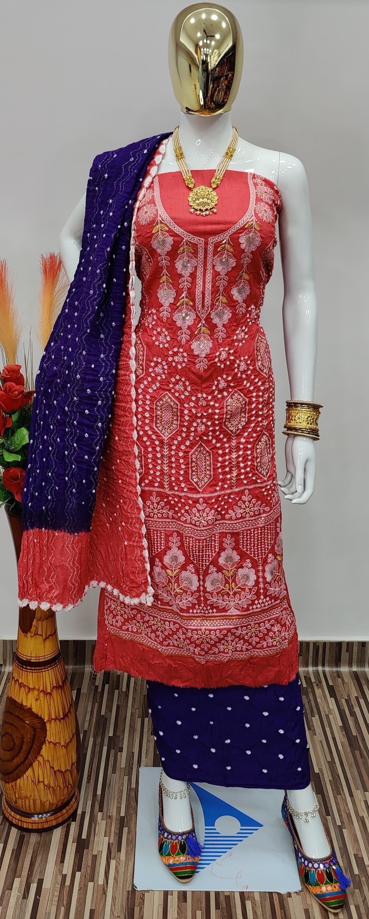 Cotton Lucknavi Sequence Thread Work Bandhani Dress - Premium  from Ethenika.com - Just INR 1890! Shop now at Ethenika.com