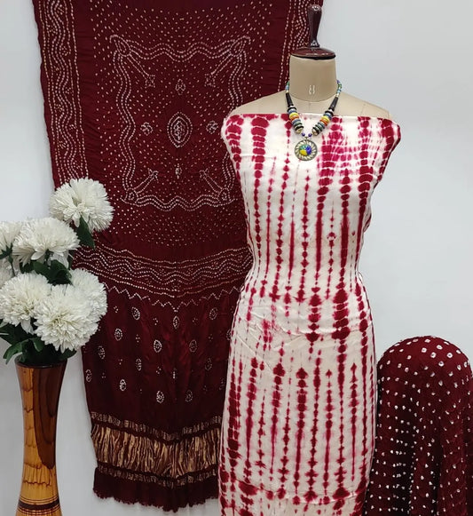 Modal Ghazi Silk White Concept Bandhani Dress Material with Ladgi patta Dupatta - Premium  from Ethenika.com  - Just INR 5990! Shop now at Ethenika.com