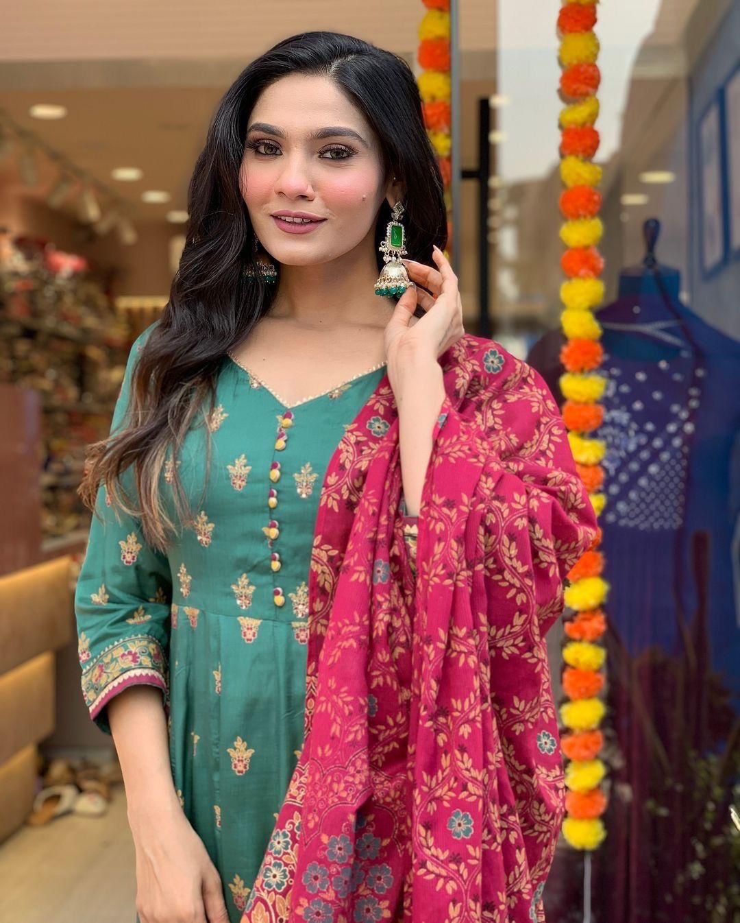 Roman Silk Foil Work Kurti Pant Dupatta Set (Stitched) - Premium from Ethenika.com - Just INR 2990! Shop now at Ethenika.com