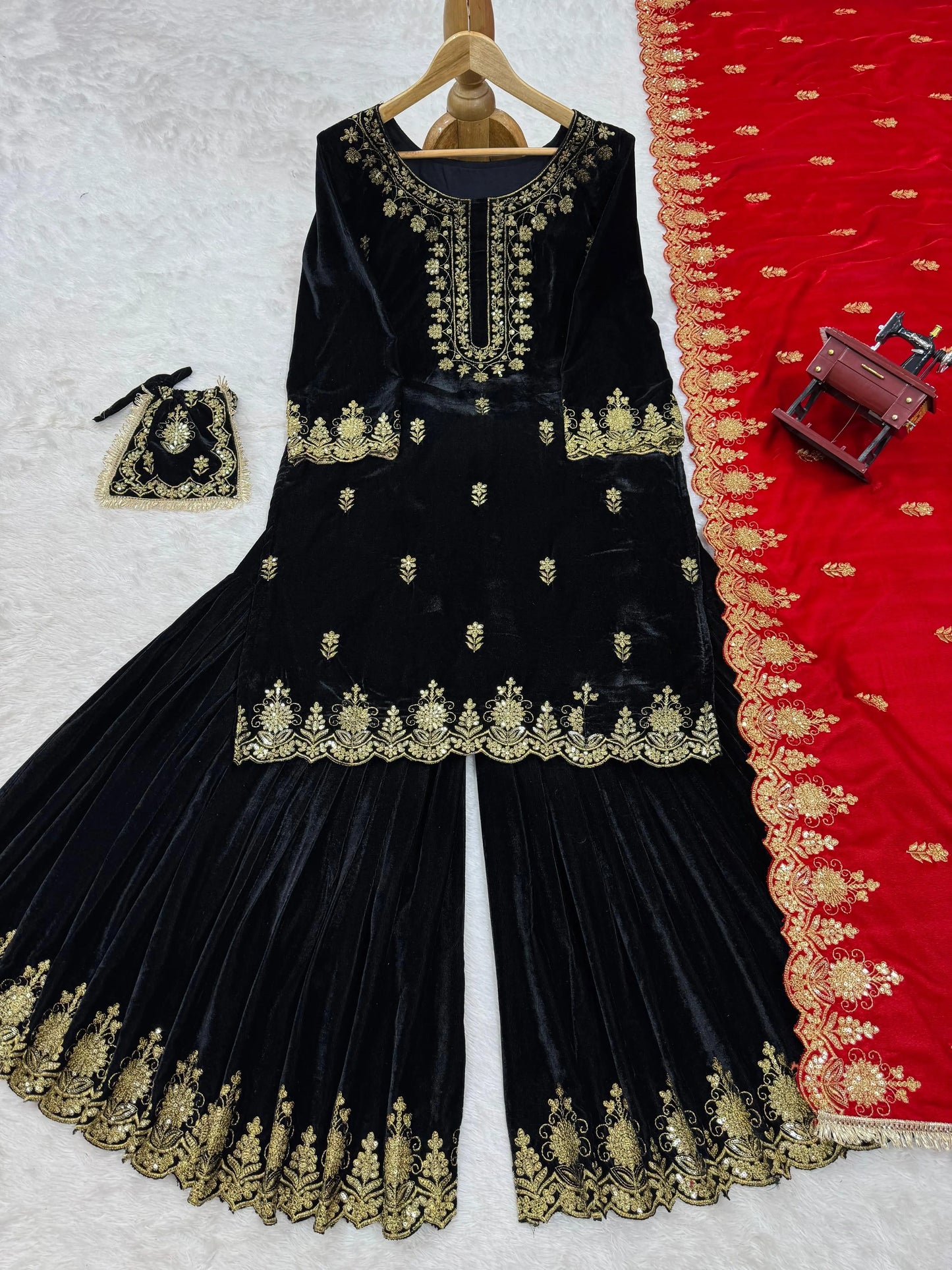 Ethenika Fine Velvet Golden Thread Embroidery work Velvet Kurti Sharara - Premium from Ethenika.com - Just INR 4990! Shop now at Ethenika.com
