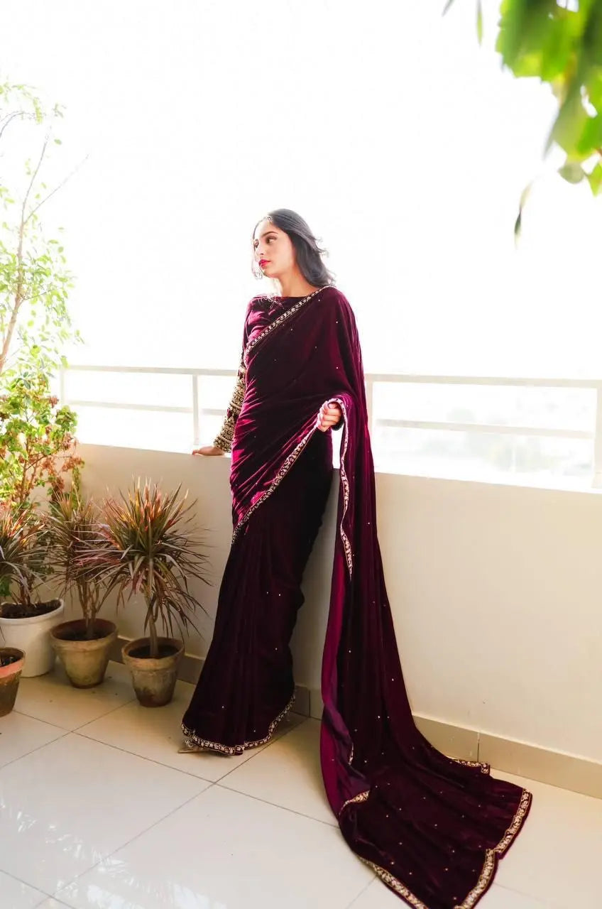 Ethenika  Party Wear Velvet Saree - Premium  from Ethenika.com  - Just INR 2990! Shop now at Ethenika.com