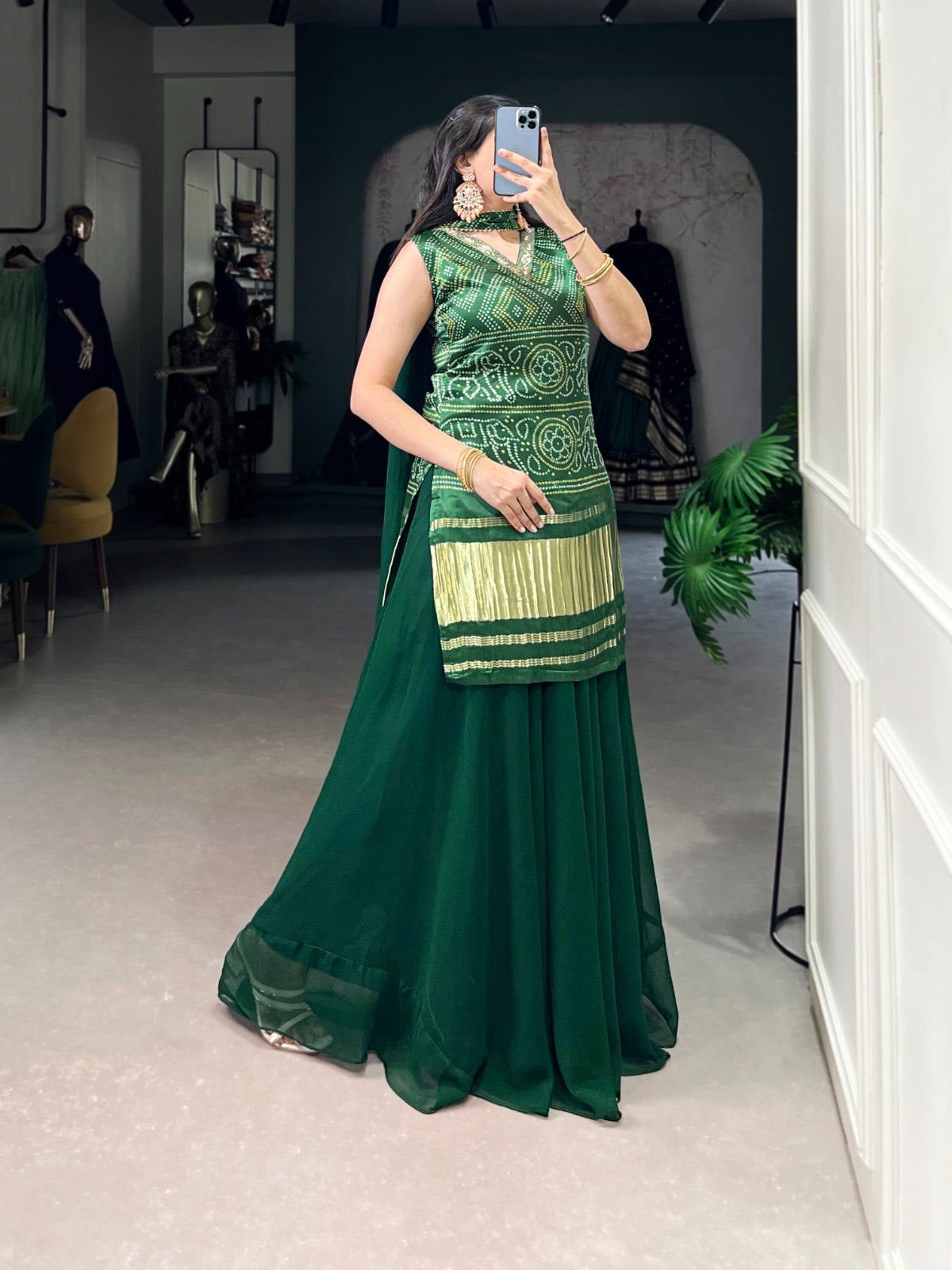 Ghazi Silk Block Print Golden Lagdi Patta work Kurti Palazo Dupatta Set (Ready to Wear) - Premium from Ethenika.com - Just INR 5990! Shop now at Ethenika.com