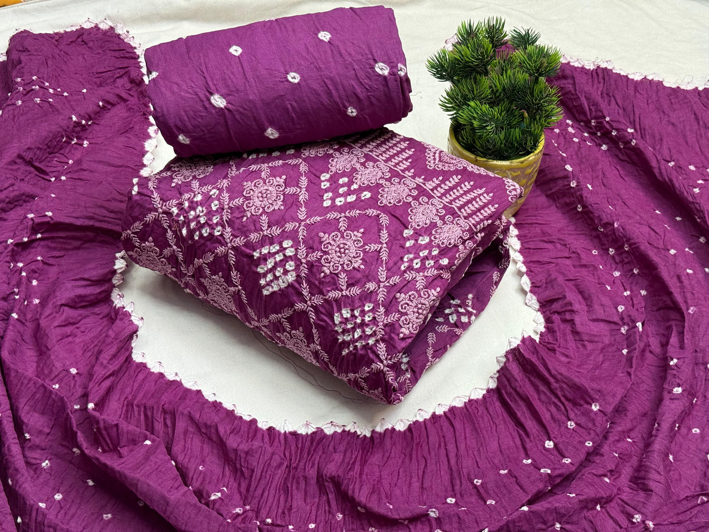 Cotton Lakhnavi Thread Embroidery work Bandhani Dress Material (Unstitched) - Premium from Ethenika.com - Just INR 1990! Shop now at Ethenika.com