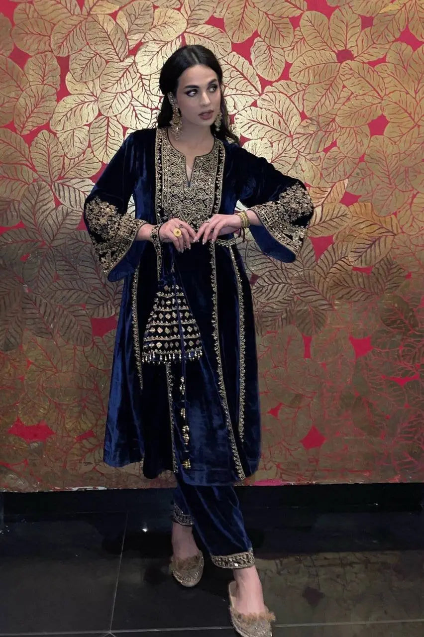 Thread Embroidery work Ready to Wear Velvet Suit - Premium from Ethenika.com - Just INR 3590! Shop now at Ethenika.com