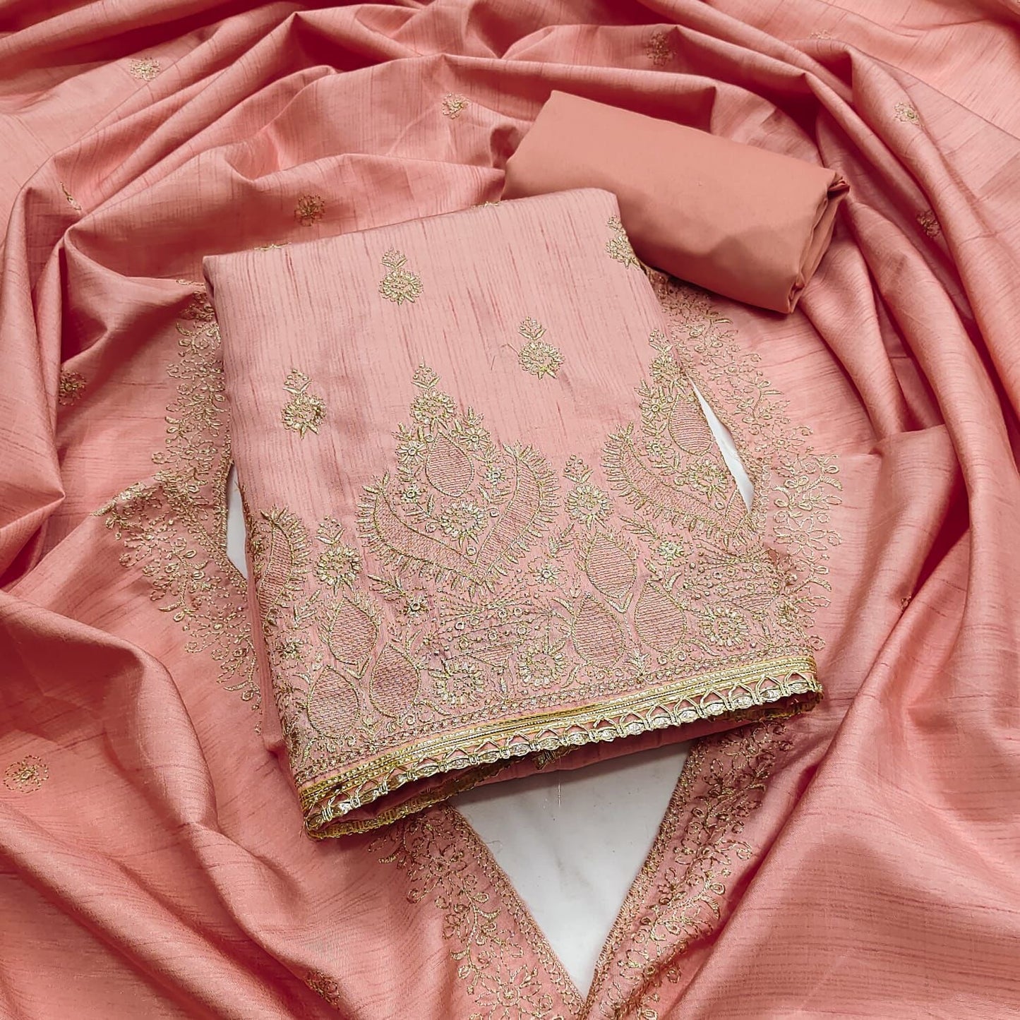 Cotton Golden Thread Embroidery Work Summer Special Dress Material for Women (Unstitched) - Premium from Ethenika.com - Just INR 1690! Shop now at Ethenika.com