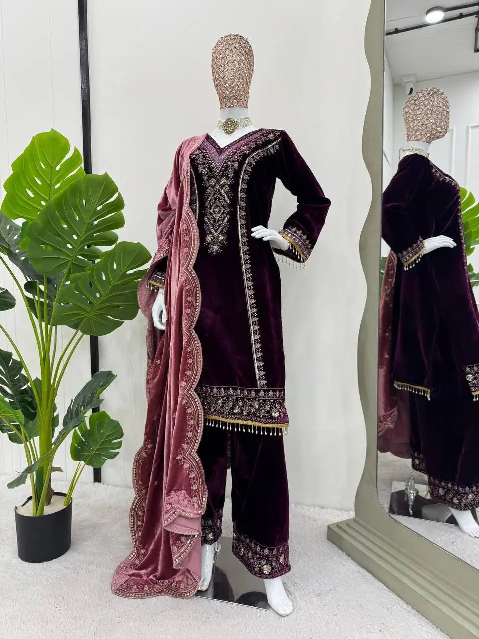 Viscose Velvet Premium Thread Embroidery work Designer Velvet Suit - Premium from Ethenika.com - Just INR 3990! Shop now at Ethenika.com