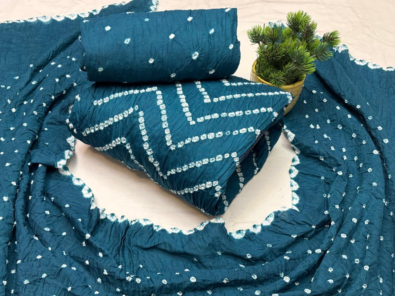 Cotton Satin W pattern Bandhani Dress Material - Premium from Ethenika.com - Just INR 1690! Shop now at Ethenika.com