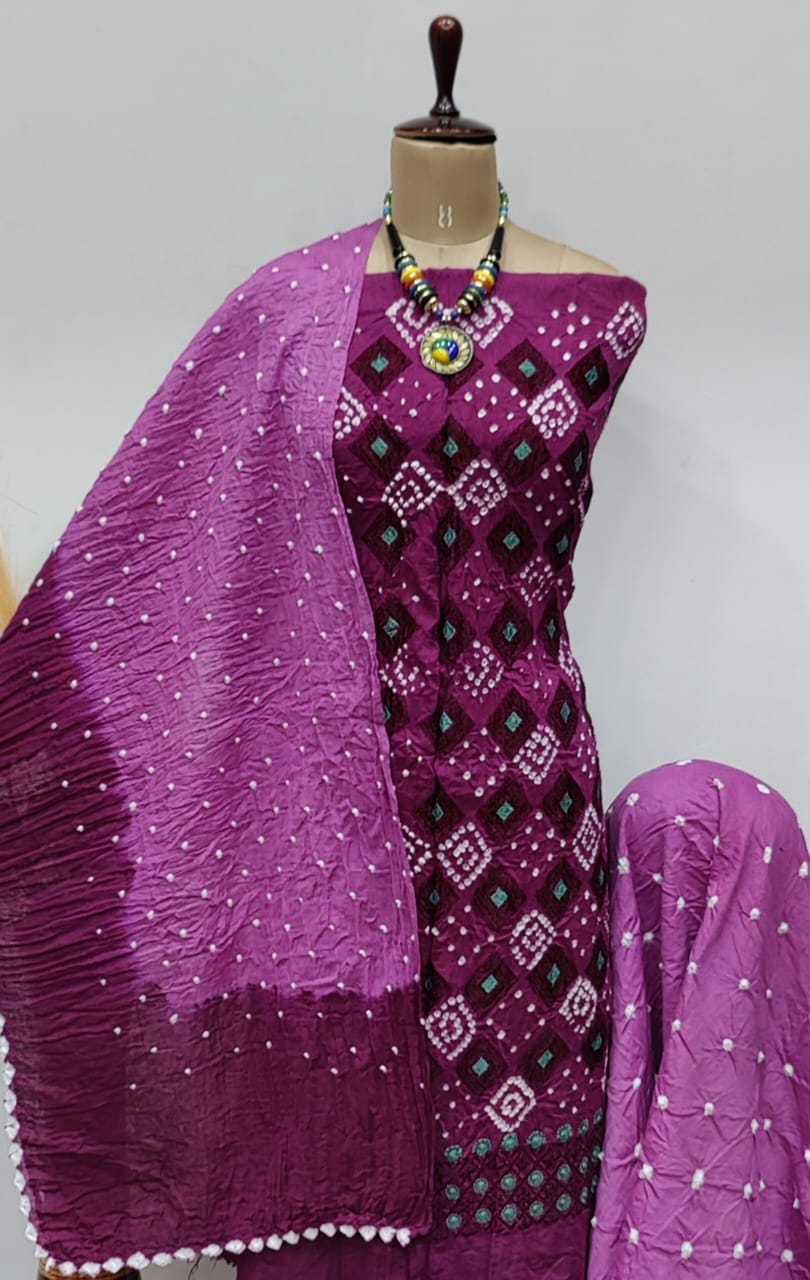 Chikankari Bandhani work Contrast Bandhani Dress Material - Premium Bandhani from Ethenika.com - Just INR 1790! Shop now at Ethenika.com