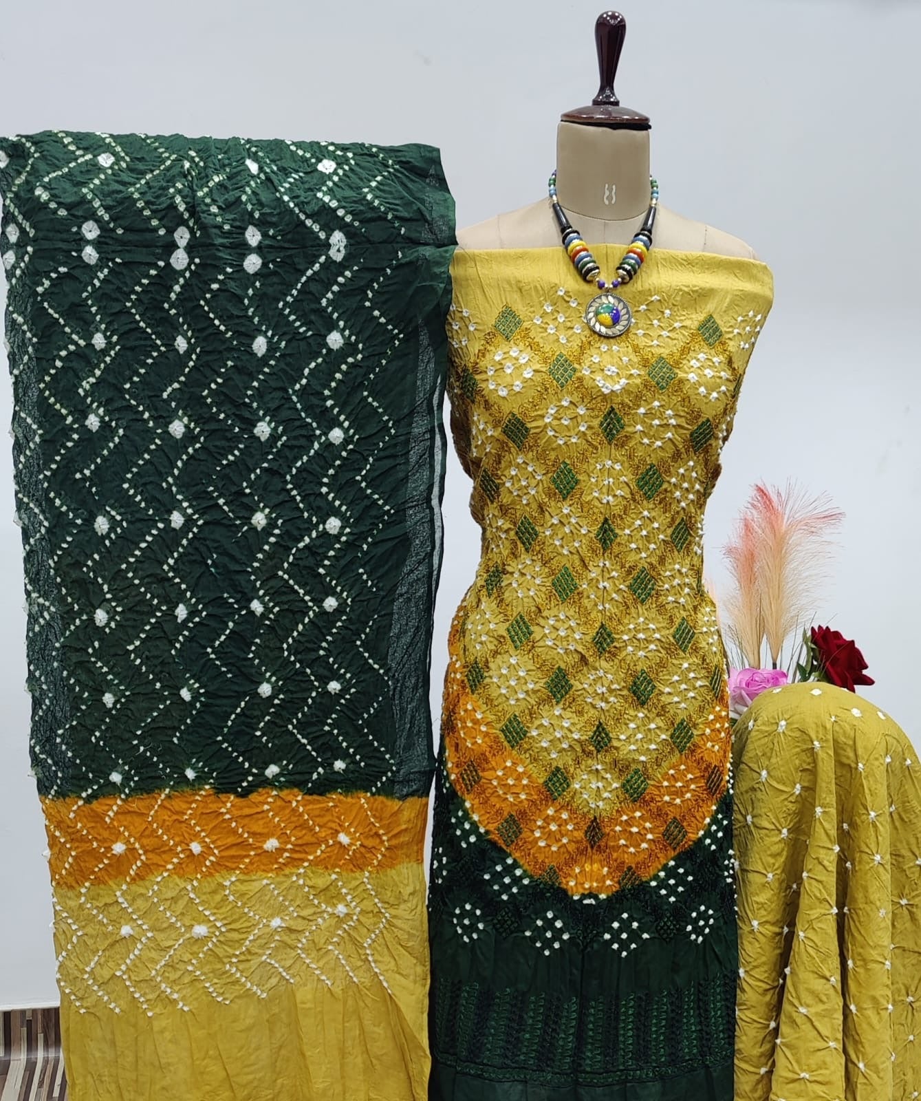 Cotton Satin Lakhnavi work Bandhani Dress Material - Premium  from Ethenika.com  - Just INR 1890! Shop now at Ethenika.com