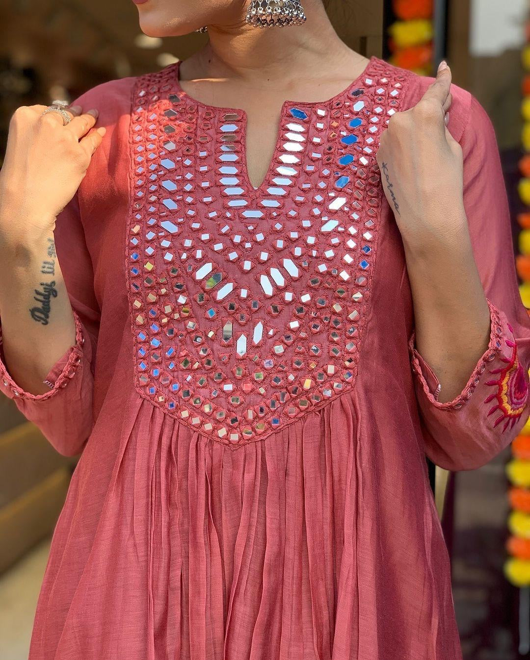 Muslin Summer Special Mirror work Kurti Pant Dupatta Set (Stitched) - Premium from Ethenika.com - Just INR 2490! Shop now at Ethenika.com