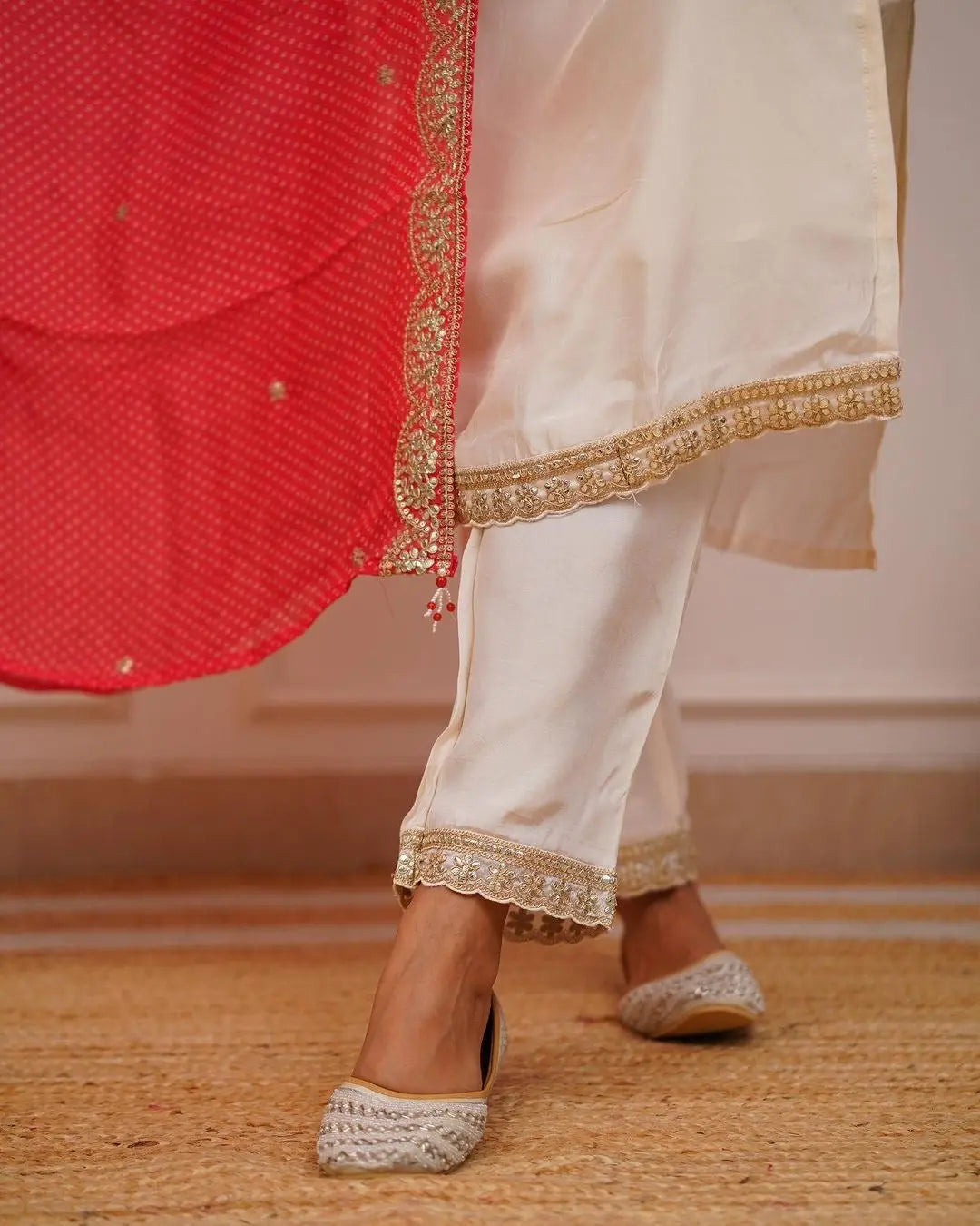 Cotton Silk V neck embroidery work Kurti Pant Dupatta Set - Premium from Ethenika.com - Just INR 2190! Shop now at Ethenika.com