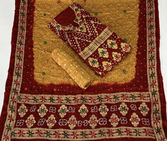 Modal Gazi Silk Kasab work Bandhani Dress Material - Premium  from Ethenika.com - Just INR 4990! Shop now at Ethenika.com