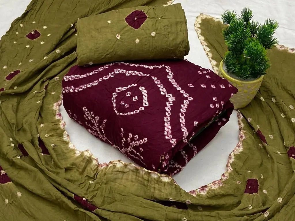 Cotton Satin Contrast Hand Crafted Kutchi Bandhani Dress Material (Unstitched) - Premium from Ethenika.com - Just INR 1490! Shop now at Ethenika.com