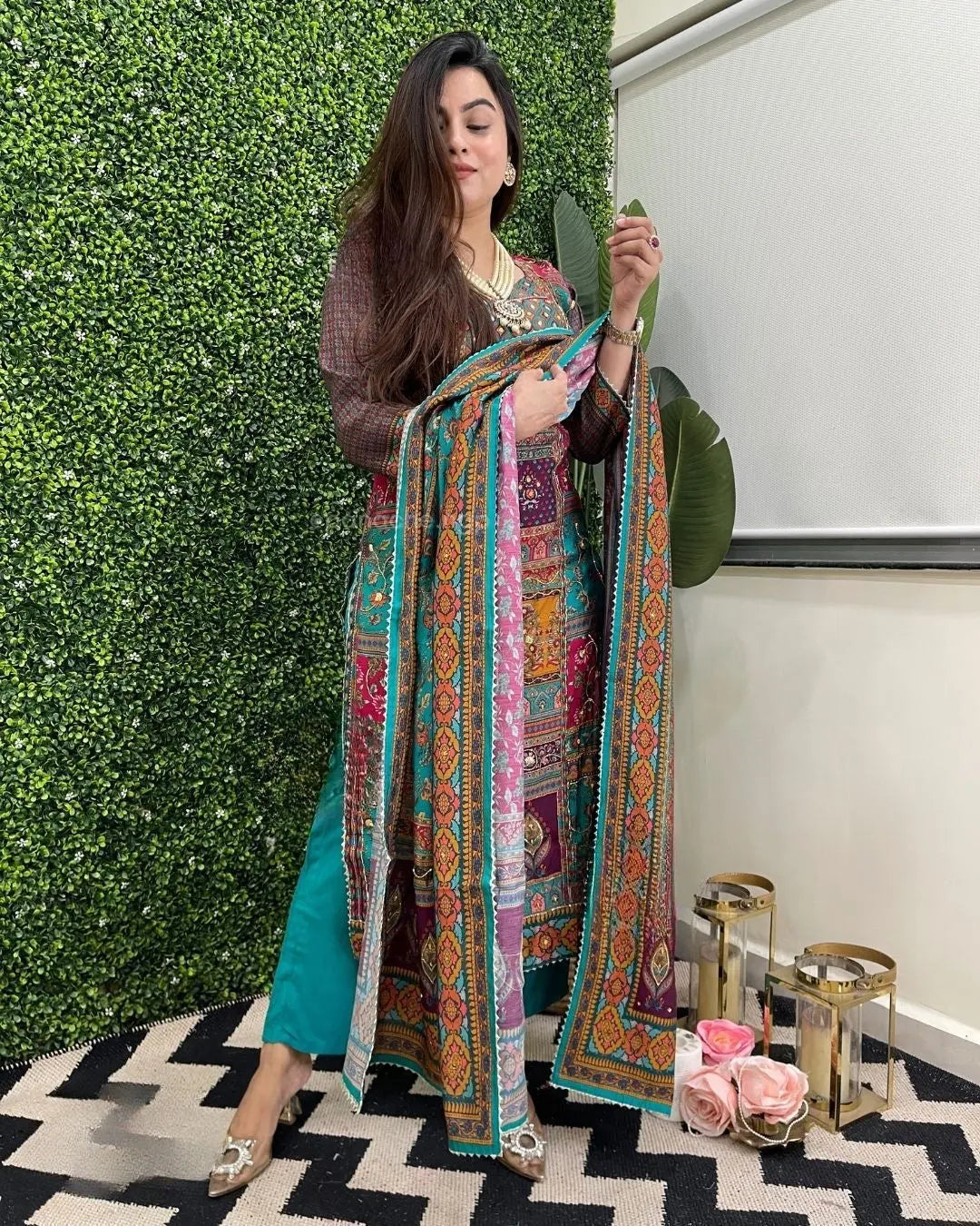 Muslin Real Mirror work Digital Print Party wear Kurti Pant Dupatta set - Premium from Ethenika.com - Just INR 2790! Shop now at Ethenika.com