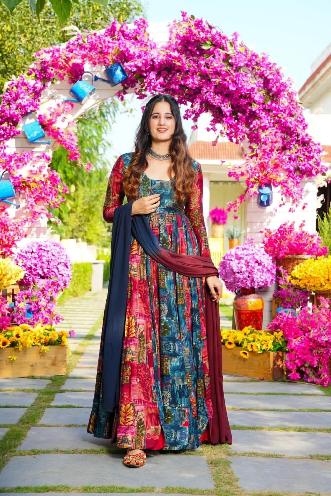 Muslin Digital Print Flair work Kurti Dupatta Set - Premium from Ethenika.com - Just INR 1590! Shop now at Ethenika.com