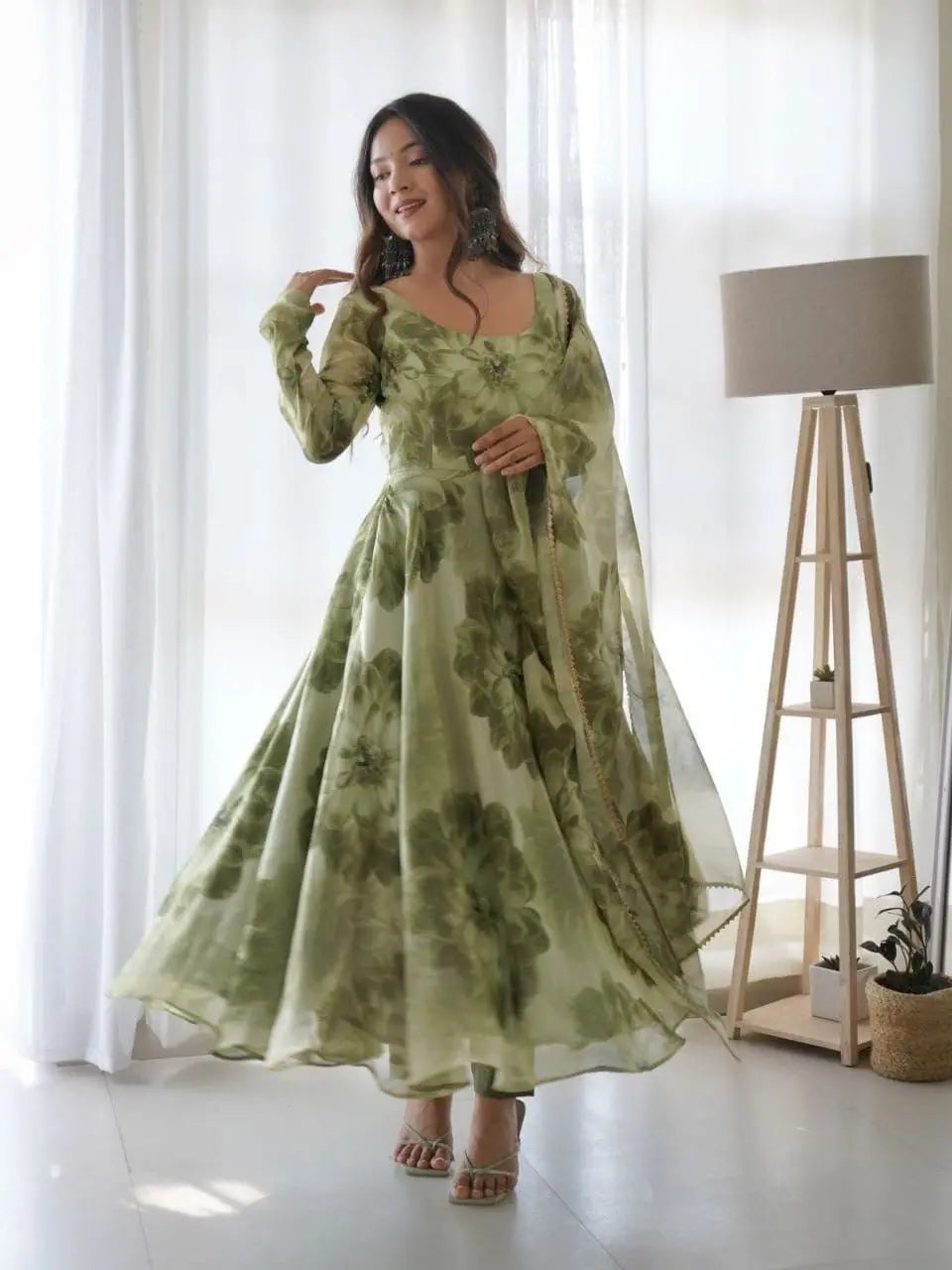 Organza Floral Digital Print Flair Dress Suit - Premium from Ethenika.com - Just INR 1590! Shop now at Ethenika.com