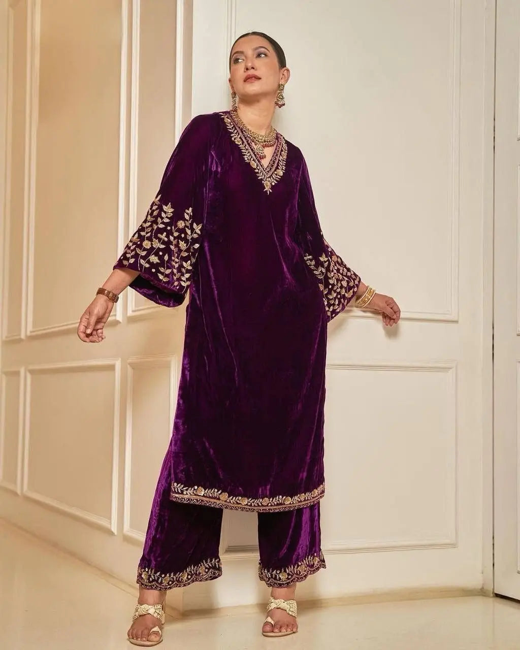 Lace work Velvet Kurti Pant Set ( Stitched) - Premium from Ethenika.com - Just INR 2190! Shop now at Ethenika.com