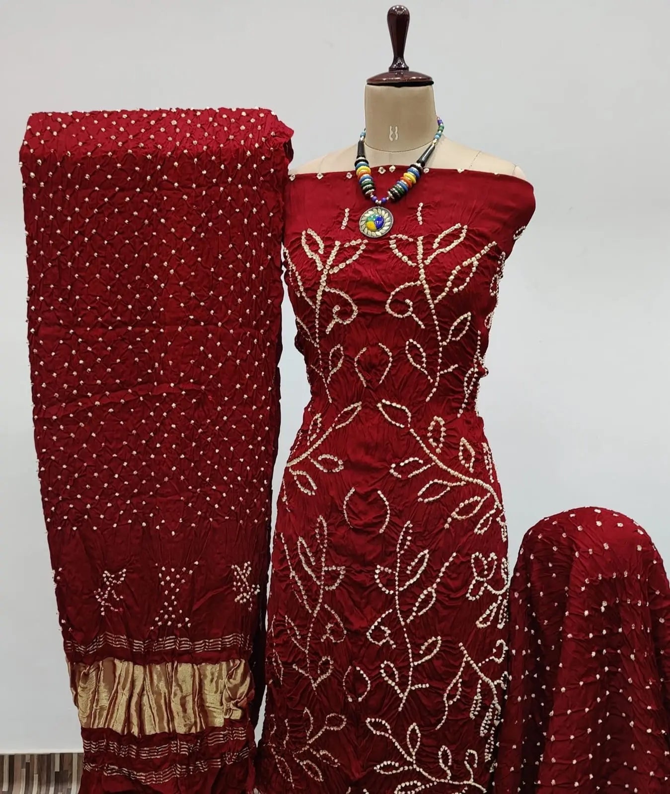 Heavy Modal Ghazi Silk Barik Bandhej work Bandhani Dress Material (Unstitched) - Premium from Ethenika.com - Just INR 5900! Shop now at Ethenika.com