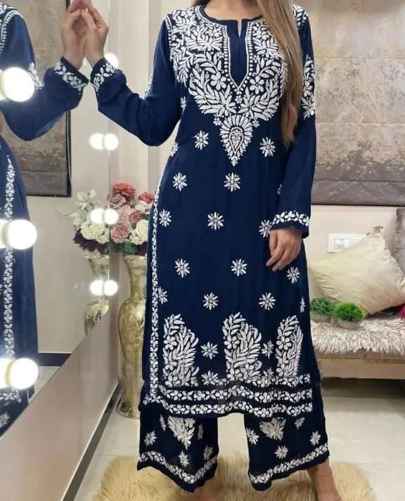 Rayon Chain Stitch work Chikankari Kurti - Premium from Ethenika.com - Just INR 1590! Shop now at Ethenika.com