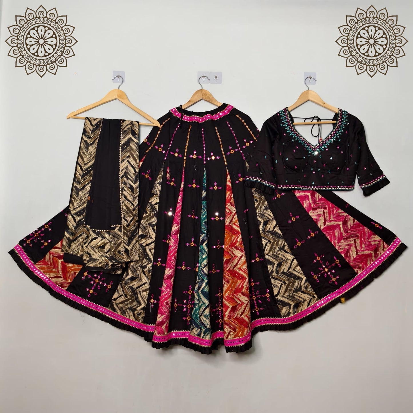 Pure Jaam Cotton Real Mirror Embroidery work Navratri Special Chaniya Choli (Ready to Wear)