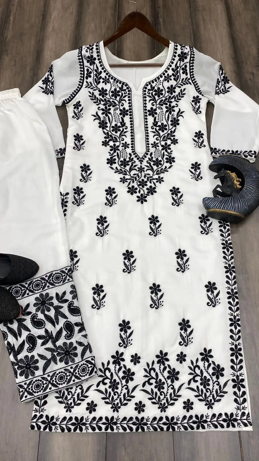 Muslin Chikankari Kurti Pant Set - Premium  from Ethenika.com - Just INR 1890! Shop now at Ethenika.com