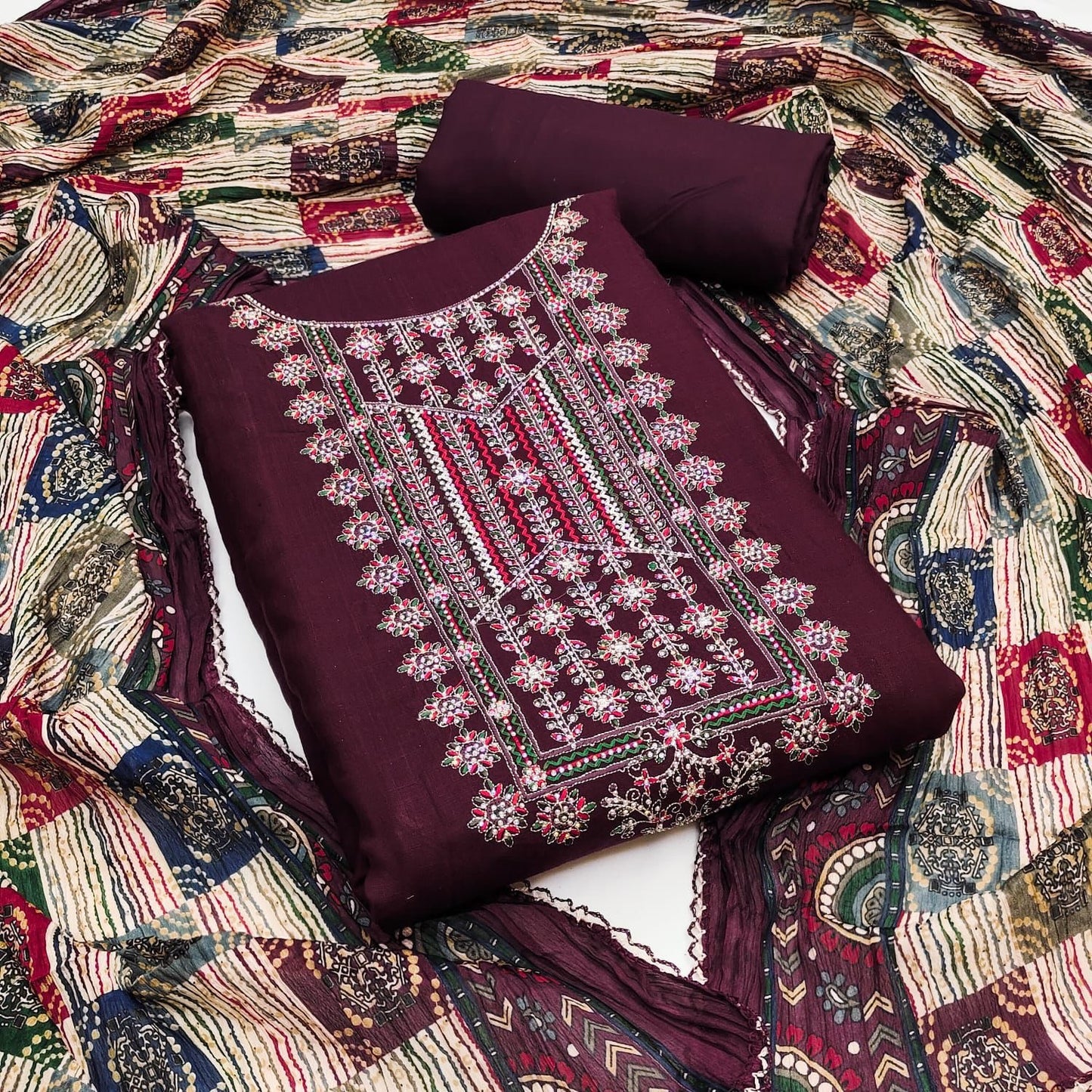 Rayon Cotton Neck work Dress Material (Unstitched) - Premium from Ethenika.com - Just INR 1590! Shop now at Ethenika.com