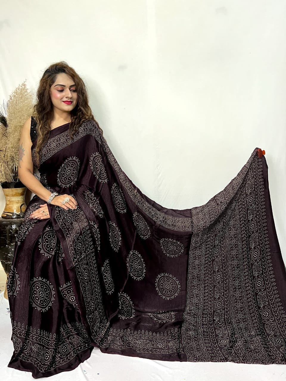 Modal Silk Ajrakh Print Premium Saree - Premium from Ethenika.com - Just INR 3490! Shop now at Ethenika.com