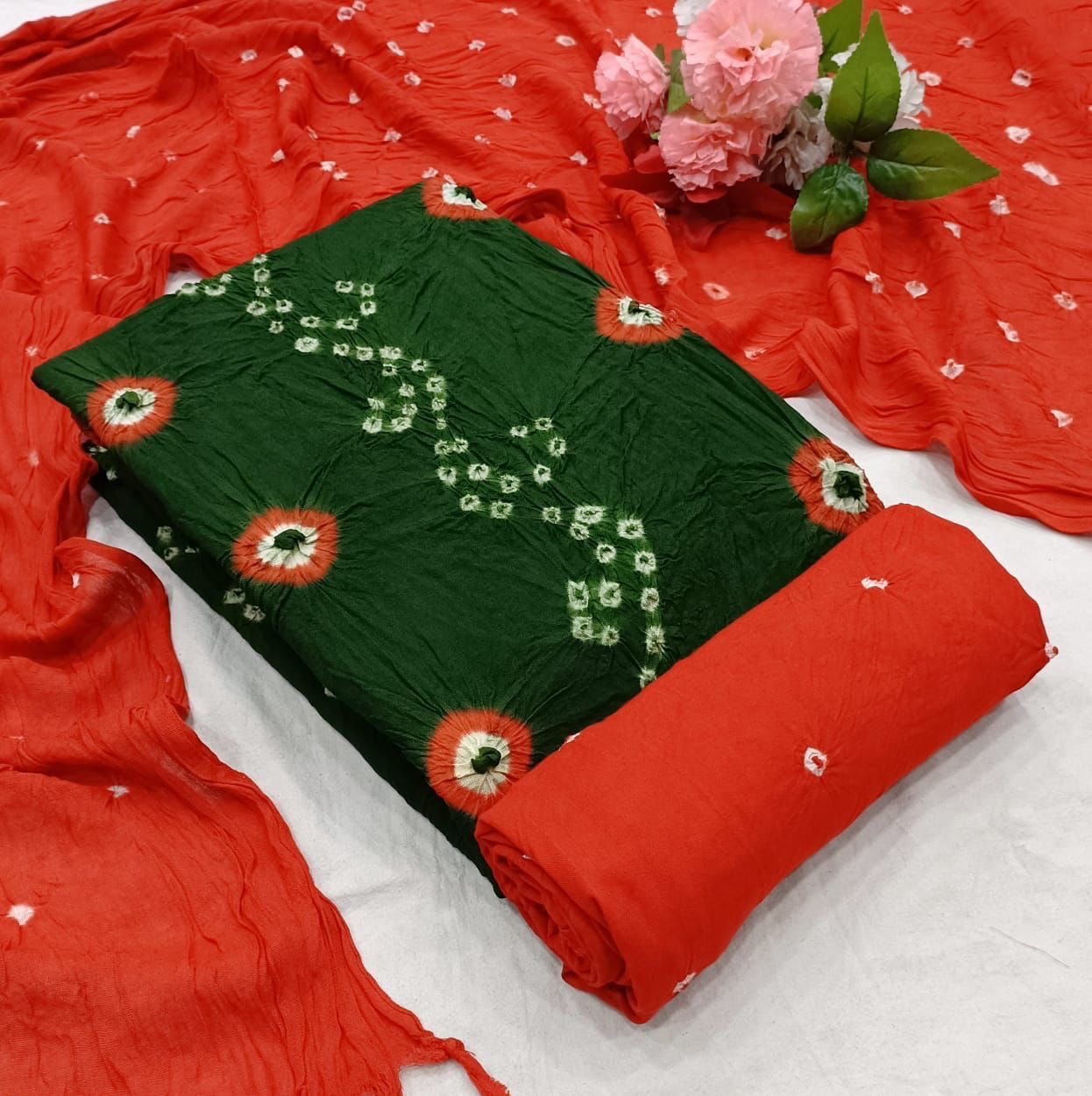 Dual Contrast Multi Gulti Bandhani Material (Unstitched) - Premium  from Ethenika.com - Just INR 1390! Shop now at Ethenika.com