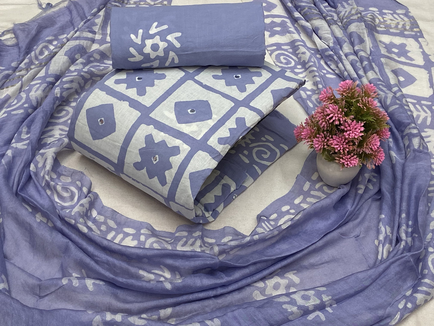 Cotton Mirror work Hand Block Batik Dress Material ( Unstitched) - Premium from Ethenika.com - Just INR 1390! Shop now at Ethenika.com