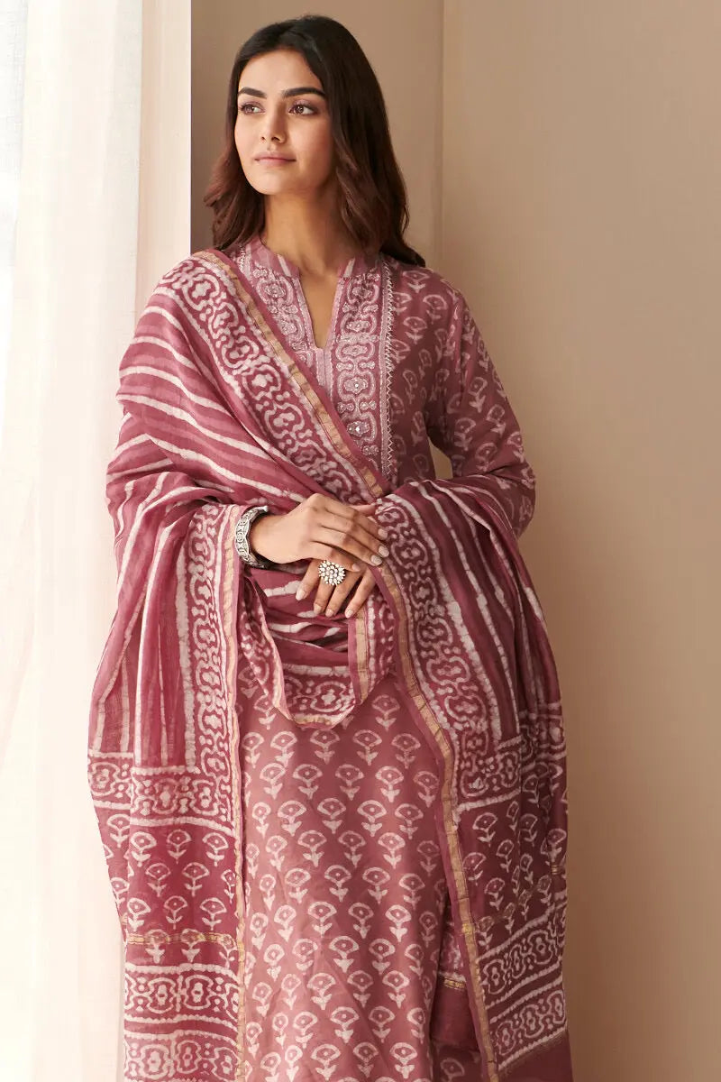Moti Work Block Print work Kurti Pant Dupatta Set for Summer - Premium from Ethenika.com - Just INR 2190! Shop now at Ethenika.com