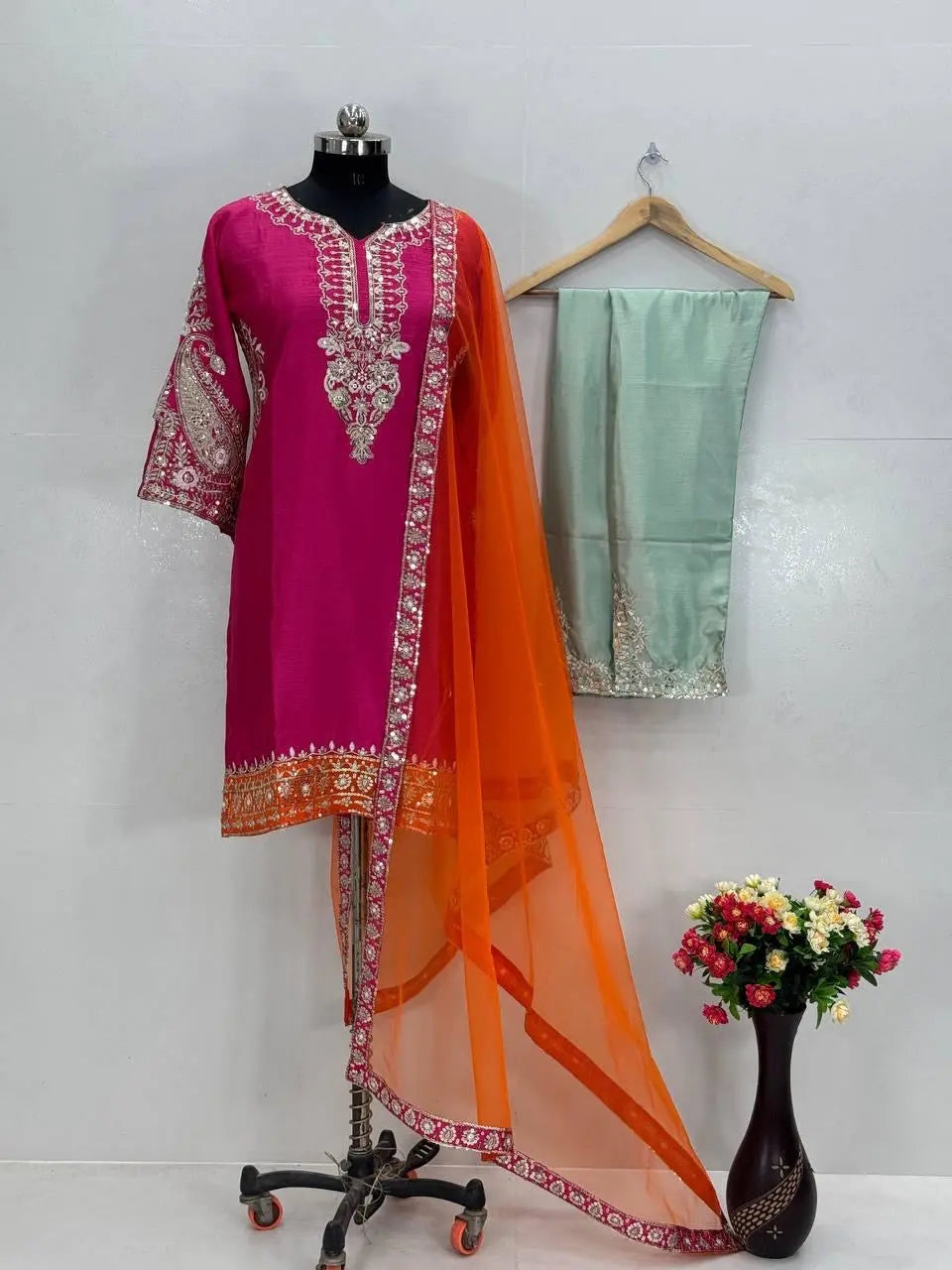 Heavy Chinon Sequence Embroidery work Kurti Palazzo Set (Stitched) - Premium from Ethenika.com - Just INR 2990! Shop now at Ethenika.com