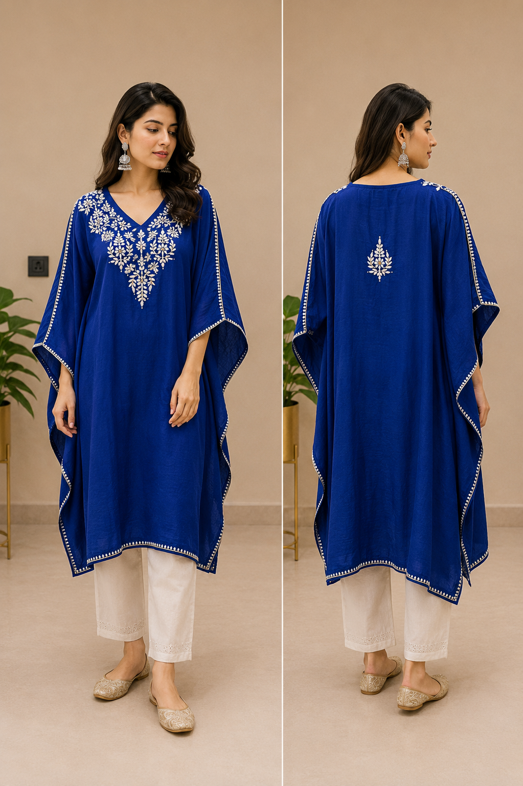 Chanderi Chikankari Kaftan – Ready to Wear Ethnic Kaftan Dress
