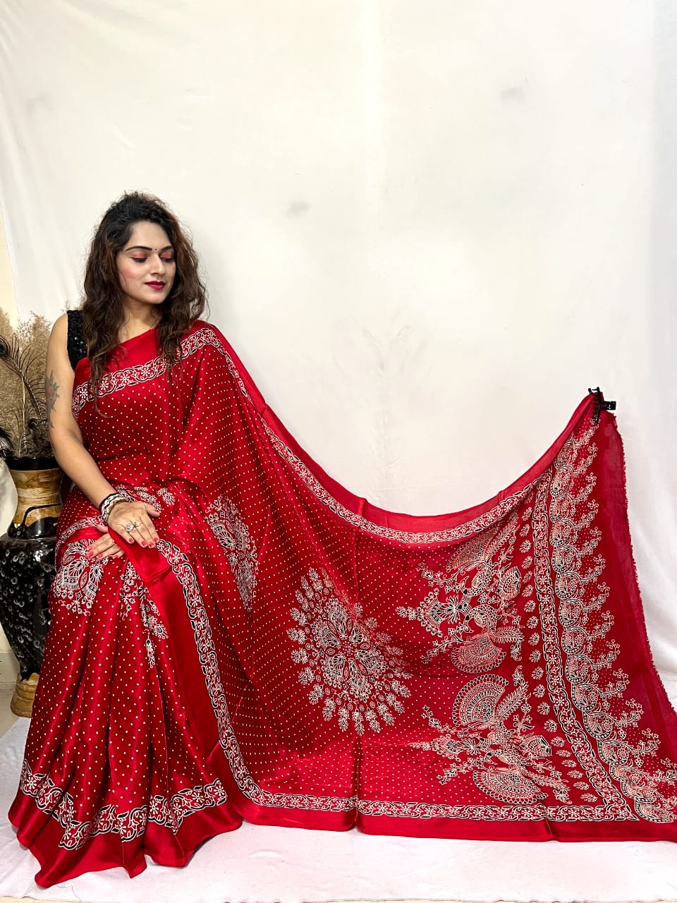 Modal Silk Ajrakh Bandhani Print Silk Saree - Premium from Ethenika.com - Just INR 5990! Shop now at Ethenika.com