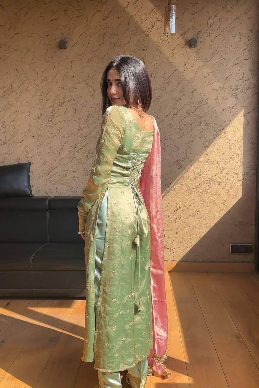 Jimmy Choo Fabric Sequence Embroidery Work Kurti Pant Dupatta Set ( Ready To Wear) - Premium from Ethenika.com - Just INR 3990! Shop now at Ethenika.com