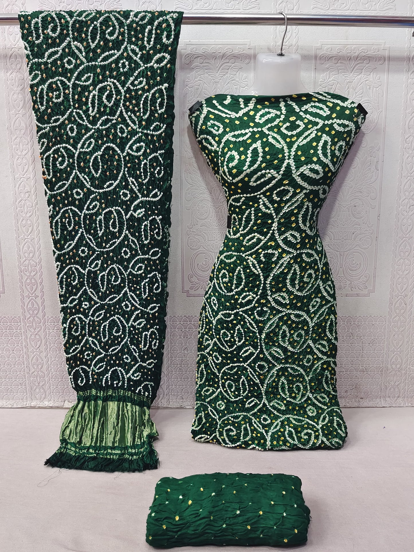 Modal Ghazi Silk barik Bandhej work Kutchi Bandhani Dress Material - Premium from Ethenika.com - Just INR 6990! Shop now at Ethenika.com