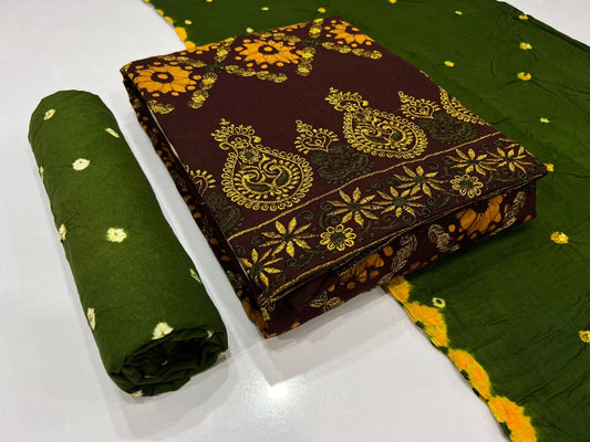 Cotton Kasab work Hand Blocked Batik and bandhani Dress Material - Premium  from Ethenika.com - Just INR 1690! Shop now at Ethenika.com