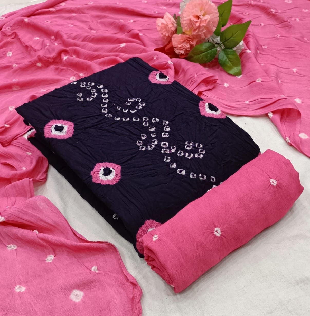 Dual Contrast Multi Gulti Bandhani Material (Unstitched) - Premium  from Ethenika.com - Just INR 1390! Shop now at Ethenika.com